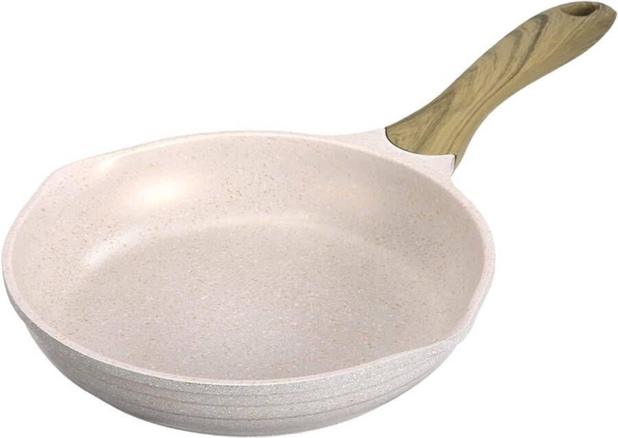 Braadpan 20 cm pan inductie met antiaanbaklaag granieten kookgerei omeletpan met hittebestendige handgreep stuur alle verwarmde bronnen mee PFOA-vrij (beige)
