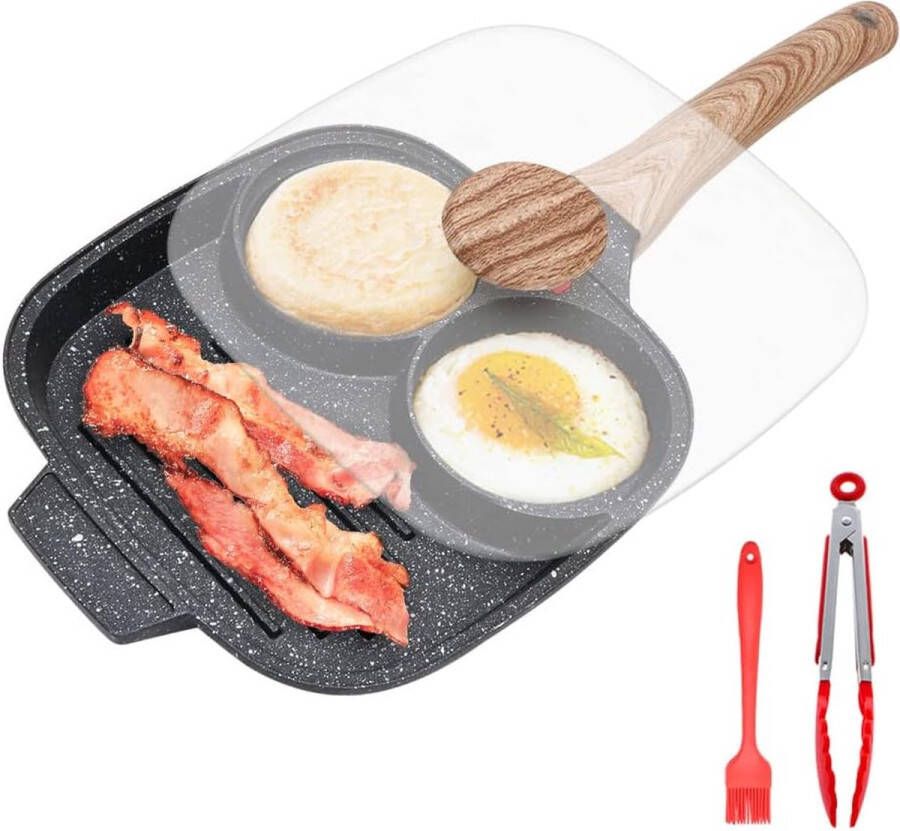 Braadpan 21 cm pannenkoekenpan met deksel 3 pannen aluminium omeletpan met antiaanbaklaag voor ontbijt voor inductie en gas