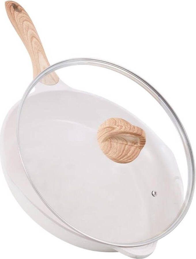 Braadpan 32 cm met glazen deksel Anti-aanbaklaag Inductie gas elektrische oven Beige