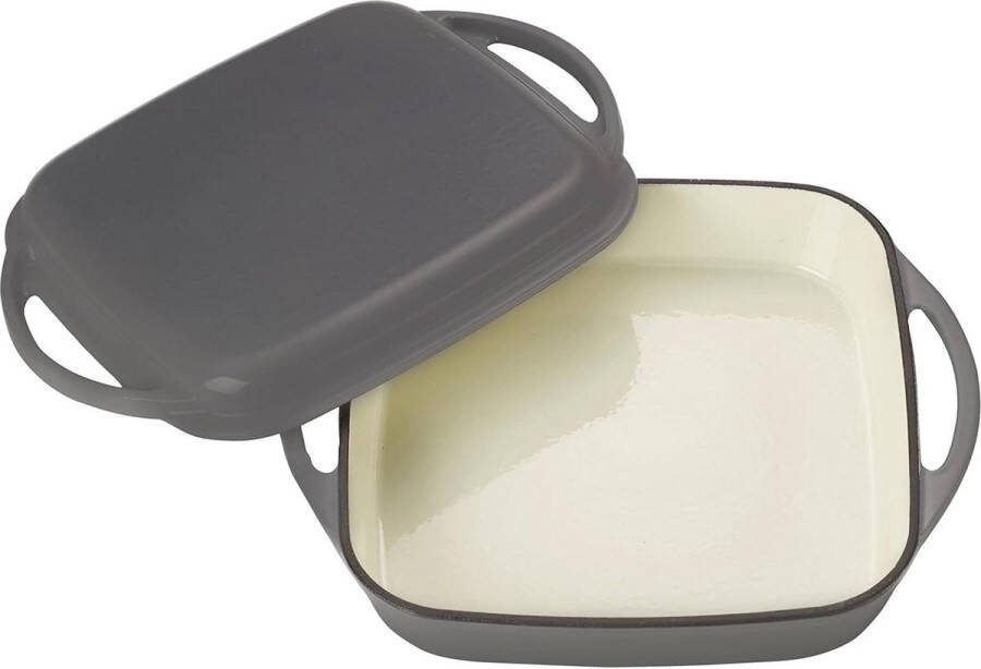 Braadpan en pan 2-in-1 set Universele gietijzeren ovenschaal Met deksel Emaille coating Oven grill BBQ inductie Grijs 15 L Ø 24 6 cm
