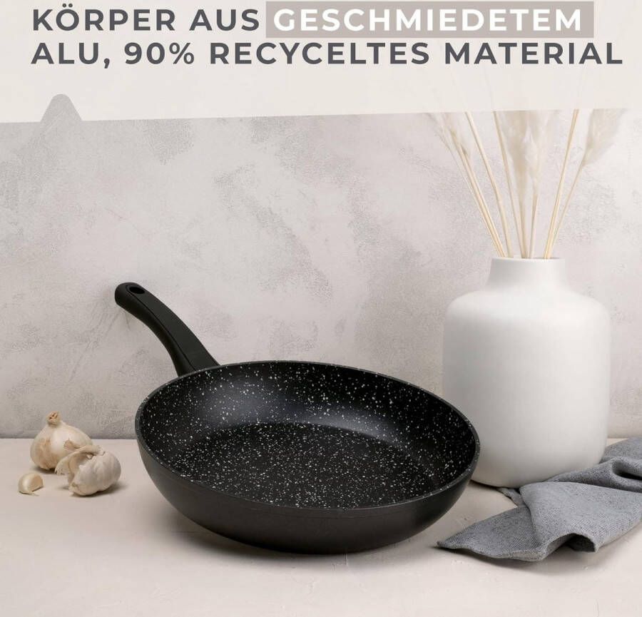 Braadpan Marble 28 cm antiaanbakpan van 90% gerecycled aluminium met ergonomische kunststof handgreep grote inductiepan voor koken en braden