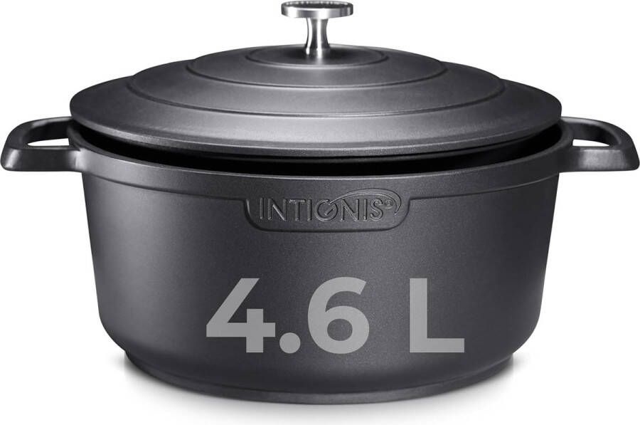 Braadpan met deksel gegoten aluminium stoofpan ovenbestendig ovenschotel groot 24 cm lichter dan gietijzer compatibel met inductie (24 cm zwart)