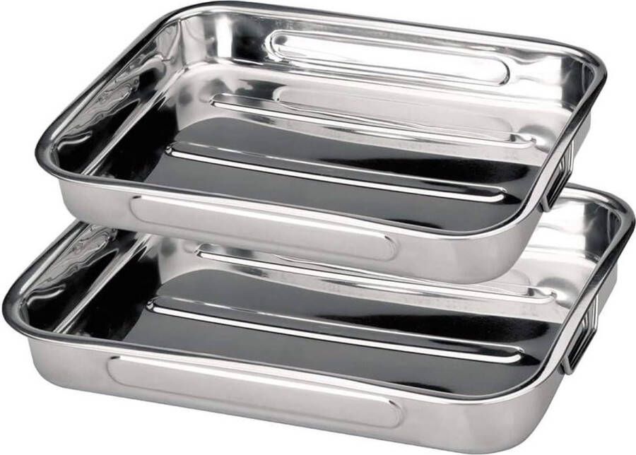 Braadpan met Inklapbare Handgrepen Rechthoekige Ovenschaal Roestvrij Staal Set van 2 30 cm en 40 cm