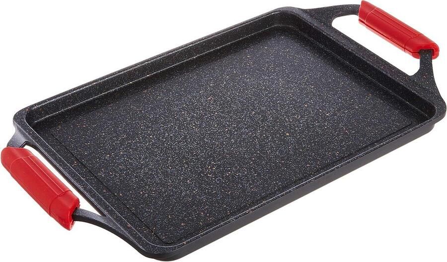 Braadpan voor inductie grillplaat 43 x 25 cm gegoten aluminium anti-aanbaklaag titanium quantanium milieuvriendelijk zonder PFOA 5 mm dik handgrepen van siliconen glaskeramiek