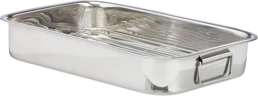 Braadslede met rooster RVS Vaatwasserbestendig Ovenschaal Braadpan Grote maat groottes Zilver