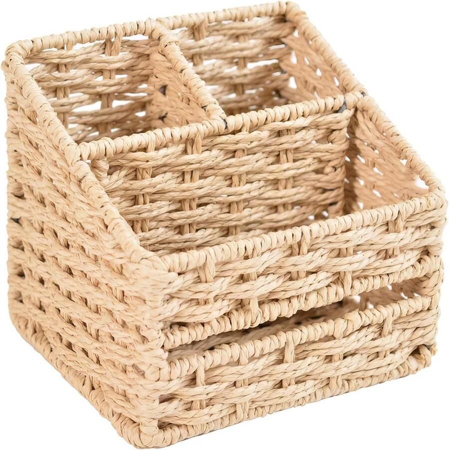 Braided Storage Basket Multi-Purpose Rattan Basket with Paper Cord Braided Baskets Braided Water Hyacinth for Tabletops Kitchens Living Room Braided Basket