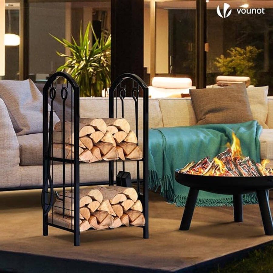 Brandhoutrek Firewood Rack Metal Firewood Rack for Indoor and Outdoor 38 x 33 x 75 cm