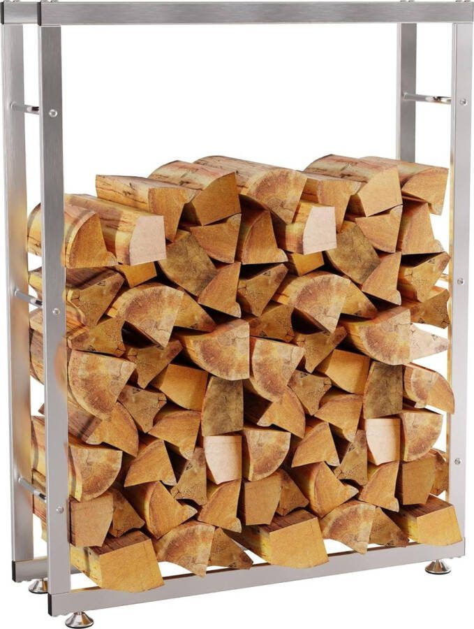 Brandhoutrek Keri V2 roestvrij staal I brandhoutrek met vloerbeschermers roestvrij staal afmetingen: 25 x 80 x 125 cm