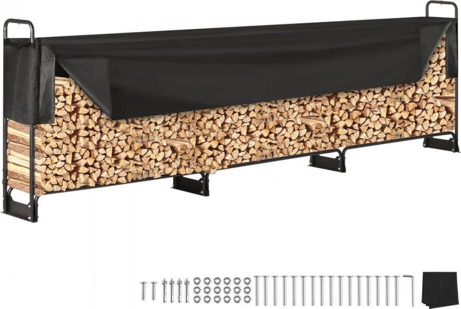 Brandhoutrek metaal 386x36x117cm brandhoutrek stalen frame gepoedercoat brandhout onderdak 400kg met waterdichte hoes stapelhulp houten onderdak voor veranda tuin terras tuin