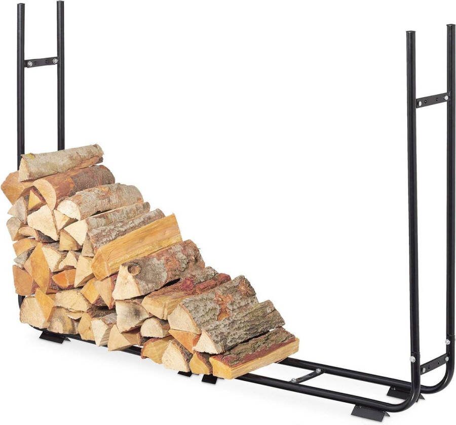 Brandhoutrek staal verstelbaar haardhout opslag groot zwart 106 x 148-220 x 22 cm