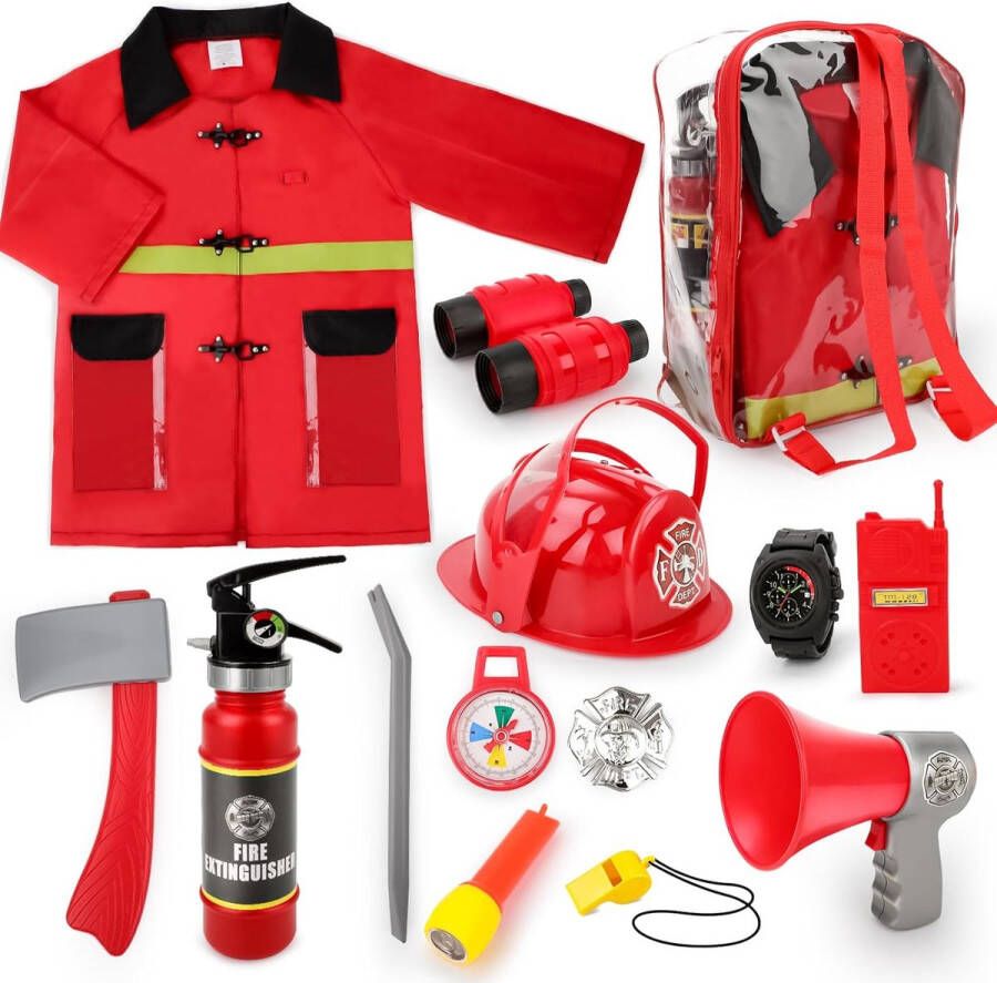 Brandweer Speelgoed Wasbare Brandweerman Kostuumset met 13 Accessoires Opbergrugzak en Blusapparaat voor echt Water Geweldig voor kinderen Kerstcadeau
