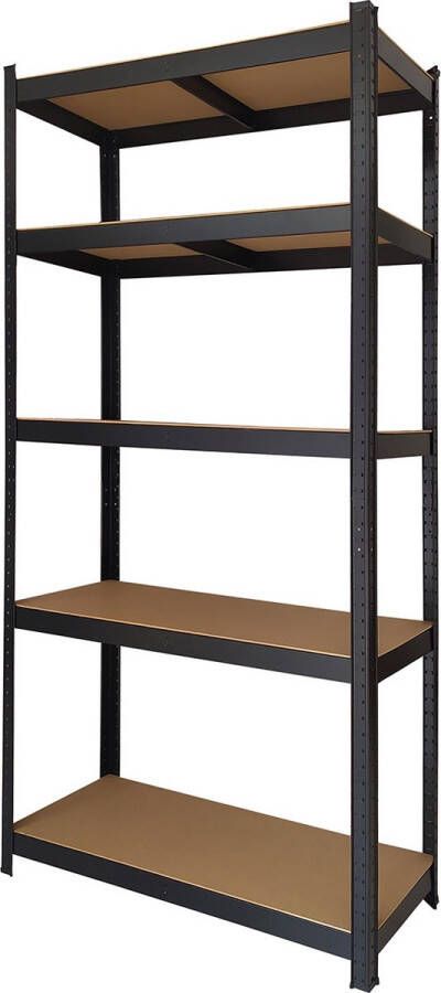 Brasq Stellingkast Zwart Metalen Opbergrek voorraadkast wandkast Magazijnstelling 180x90x40 5 lagen 175 KG per plank max 875 KG
