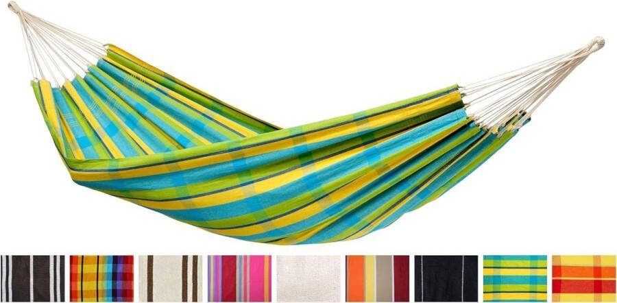 Braziliaanse XL hangmat Barbados Lemon 230x150 cm voor meerdere personen tot 200 kg geruit totale lengte 340 cm