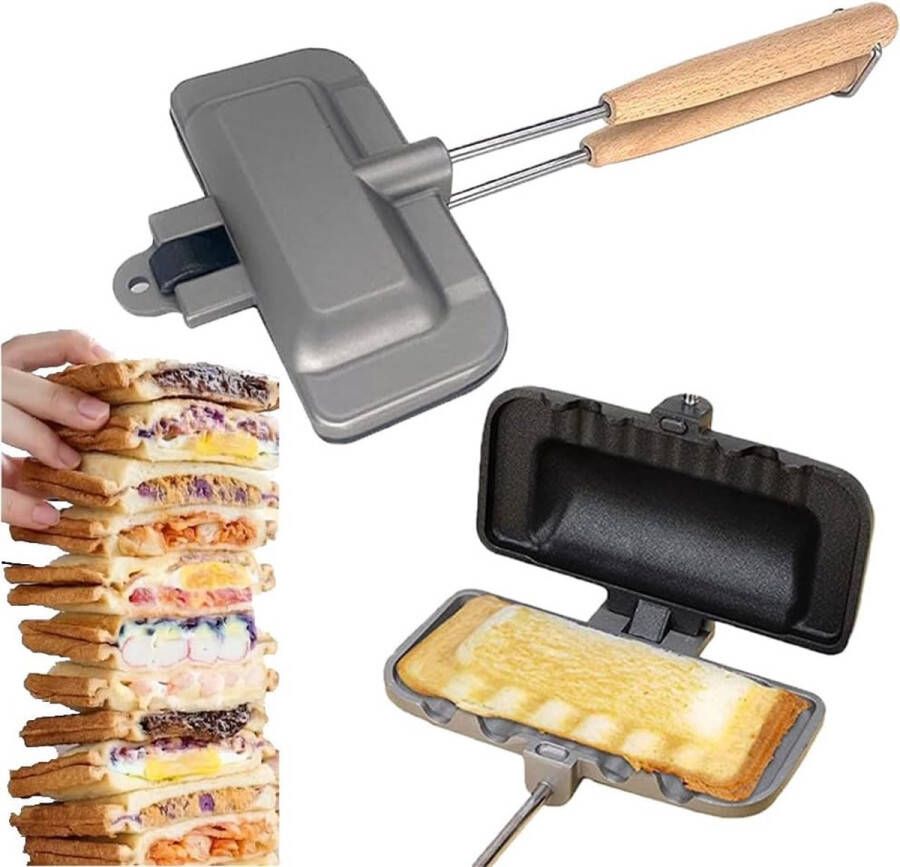 Breakfast Sandwich Maker Toaster Camping Removable Non-Stick Sandwich Maker with Handles Double-Sided Grill Pan for Sandwich Waffle Panini Toast Cake Pop Mini Doughnut