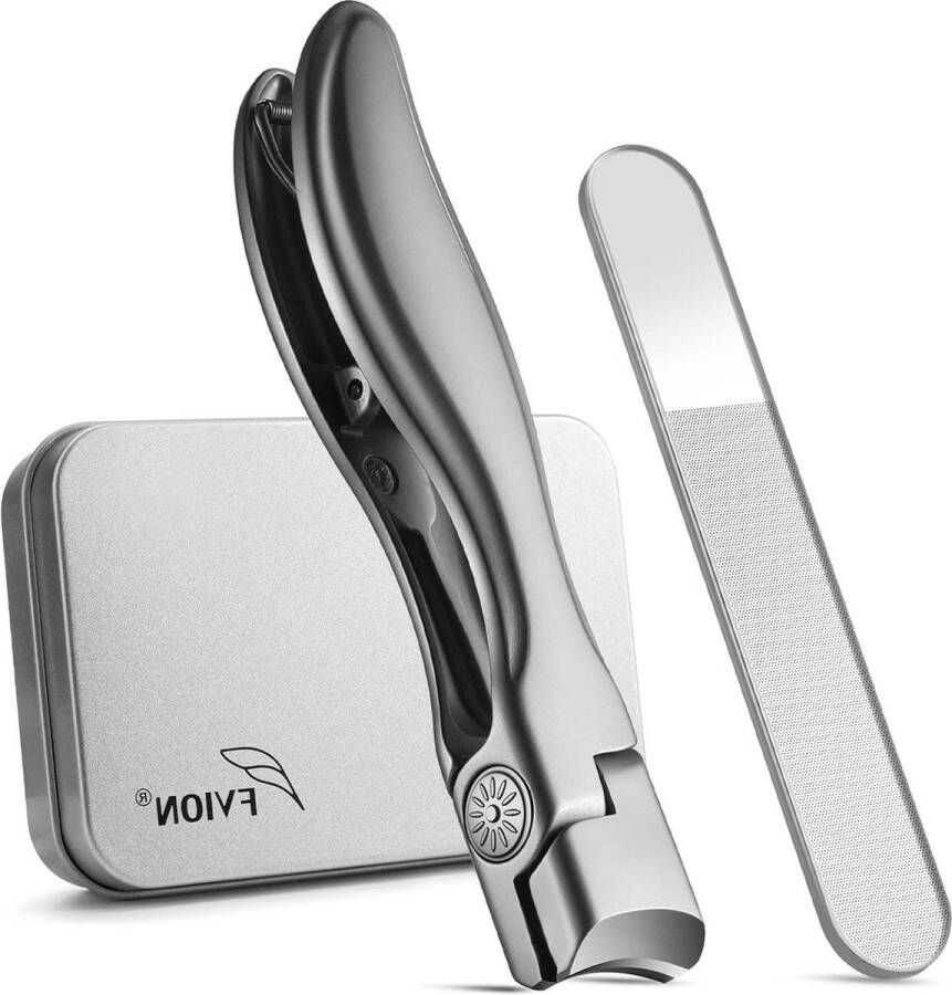Brede bekopening roestvrij staal nagelknipper met opvangbak dikke nagels teennagelknipper met nano-nagelvijl mat zilver Nagelknipper