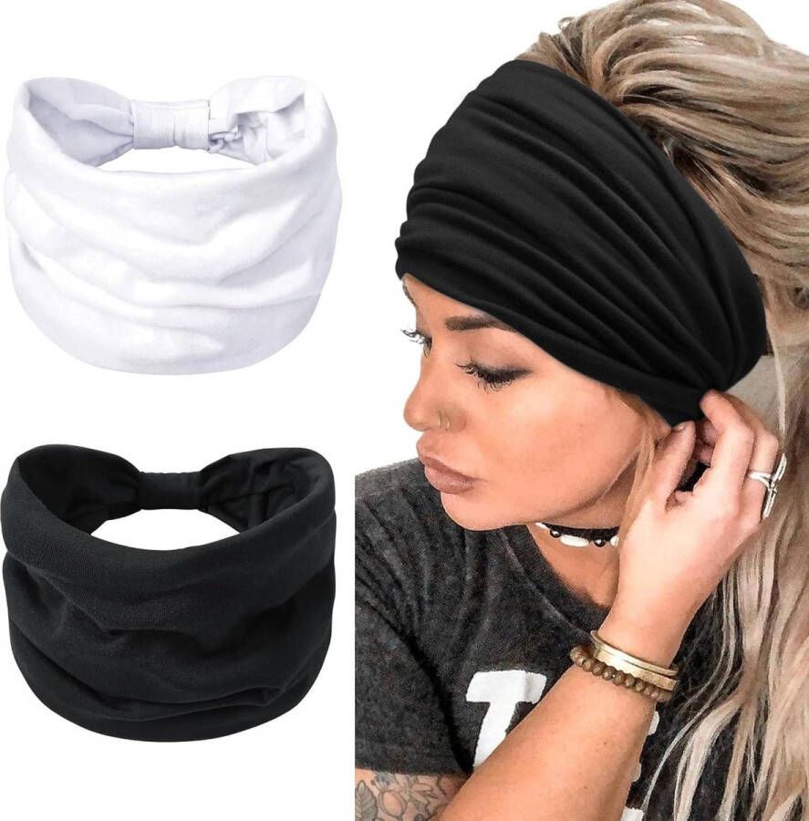 Brede hoofdbanden voor dames volwassen boho haarbanden sport hoofdband yoga zwart en wit