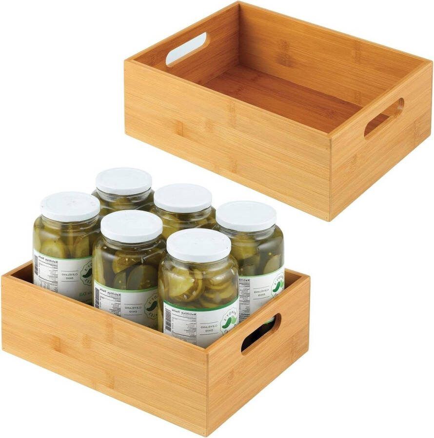 Brede opbergdoos keuken Houten opbergbak handvatten Keukenkast organizer keukengerei Set 2 Houtkleur Keukenkast organizer