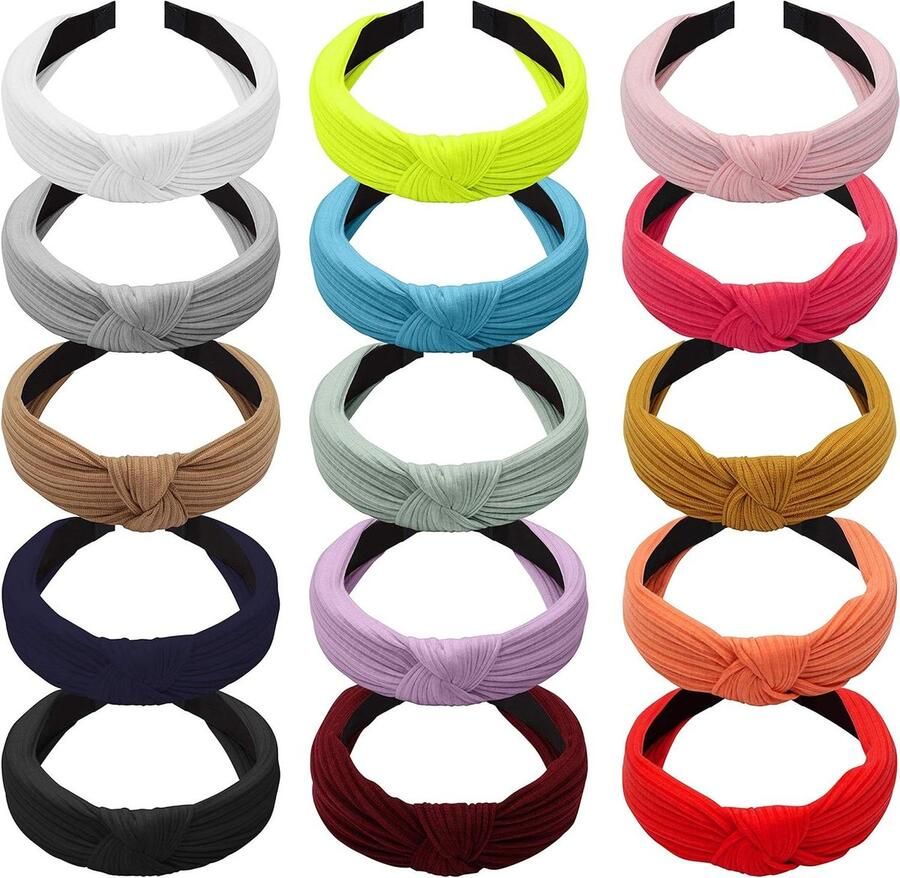 Brede Top Cross Knot Tulband Hoofdbanden Elastieken Boho Hoofdband Haaraccessoires 15 Pak Dames Meisjes Haarbanden