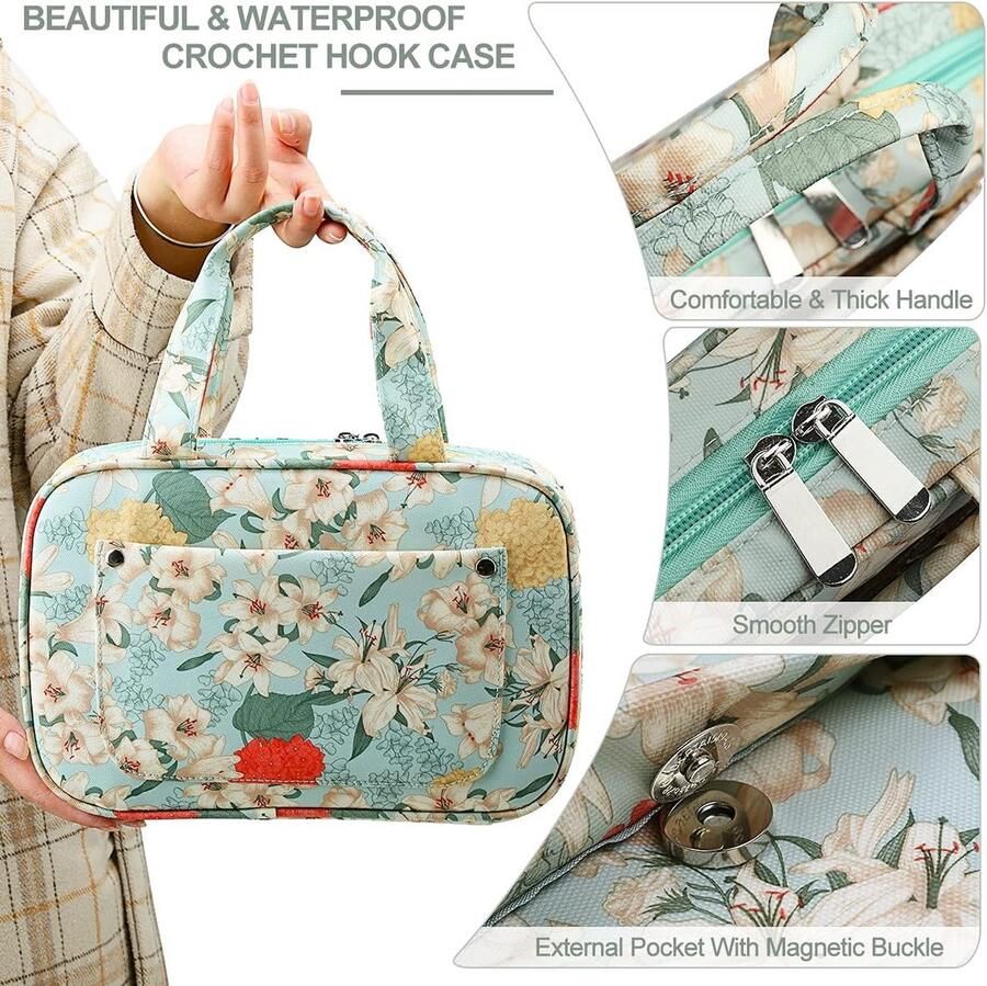 Breien en haak organizer haak gereedschap organizer koffer Snazzy naald handtas met vinyl rits zakken verwisselbare ronde naalden etui haaknaalden houder DPNs opbergtas