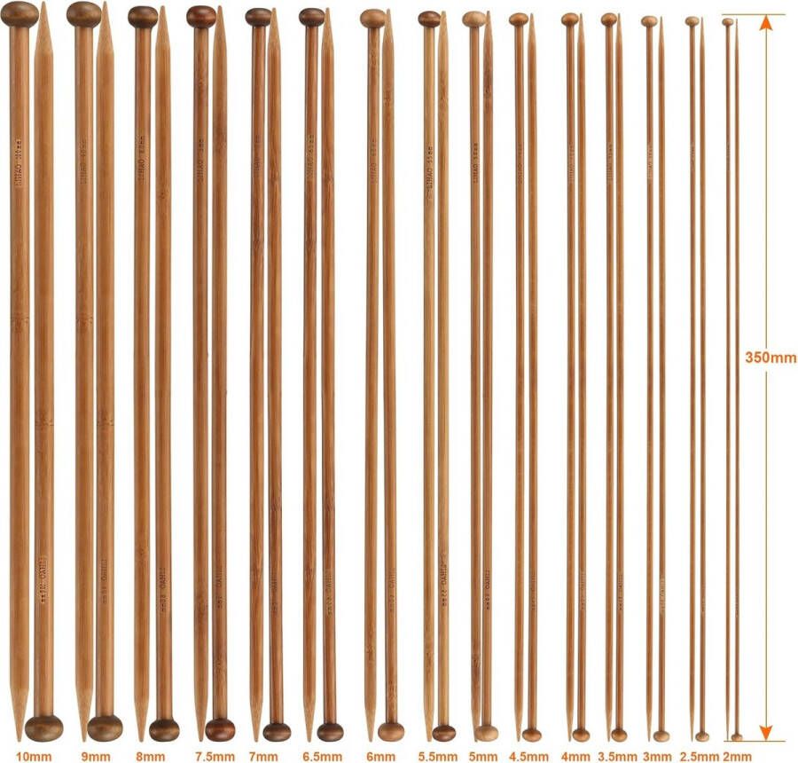 Breinaalden Bamboo Set 15 maten (30 stuks) 2 0-10 0 mm haaknaalden handwerk breinaalden haaknaalden