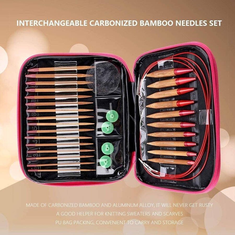 Breinaaldenset breinaalden bamboe set aluminium rondbreinaalden ring kit verwisselbare carbonized bamboe naalden weven gereedschap