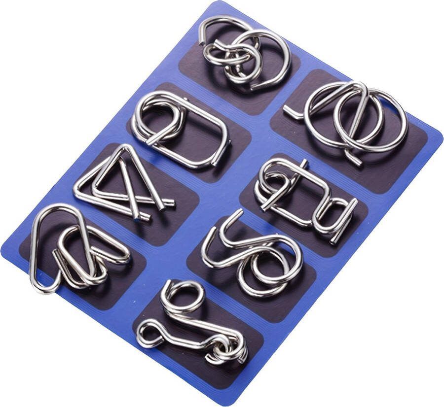 Breinpuzzel 8 stuks- Editie Blauw 3d Puzzel Metaal Voor kinderen en volwassenen IQ spel Braintrainer