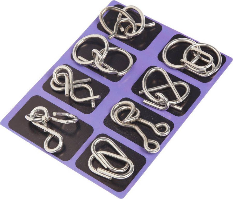 Breinpuzzel 8 stuks- Editie Paars 3d Puzzel Metaal Voor kinderen en volwassenen IQ spel Braintrainer