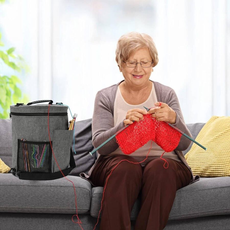 Breitas Garen Opbergtas Grote Garen Organizer Tote Tas Draagbare Opbergtas met Handvat Riem voor Garens Breinaalden Haaknaalden Naaien Gereedschap (Grijs)