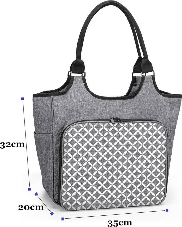 Breitas garenopbergtas voor garen breinaalden en breiproject draagtas voor breien en haken met accessoirevak voor haaknaalden of andere breibenodigdheden grijs met ovaal