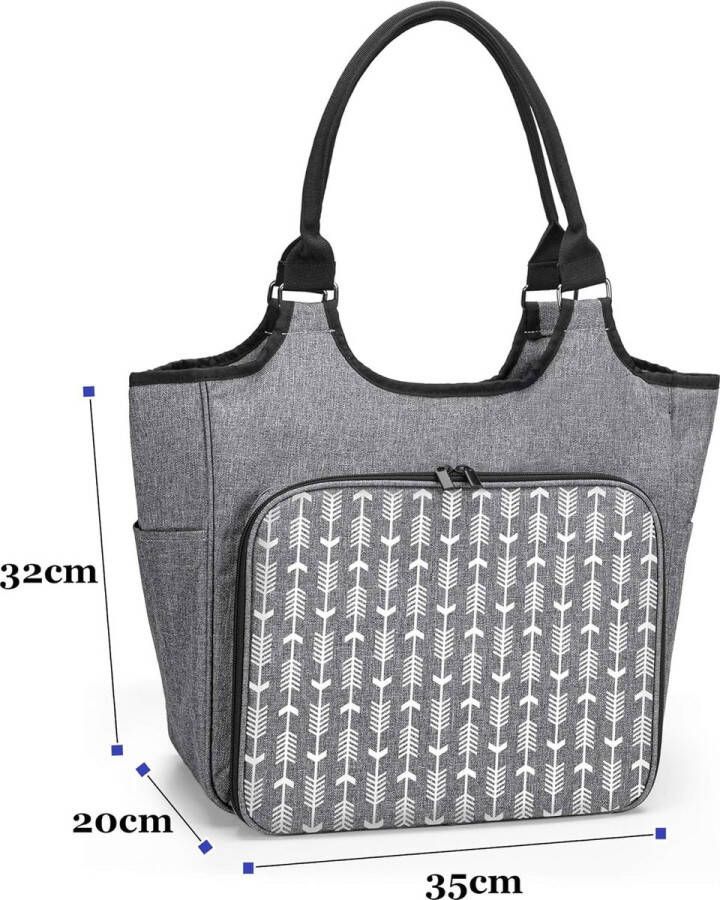 Breitas garenopbergtas voor garen breinaalden en breiprojecten breien en haken draagtas met accessoirevak voor haaknaalden of andere breibenodigdheden grijs met pijl