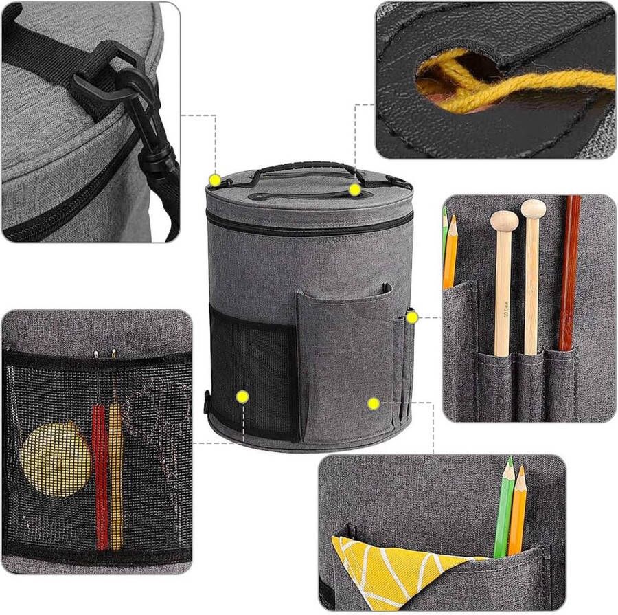 Breitas garenorganizer draagtas draagbare opbergtas voor garen draagprojecten breinaalden haaknaalden handleidingen en andere accessoires (grijs)