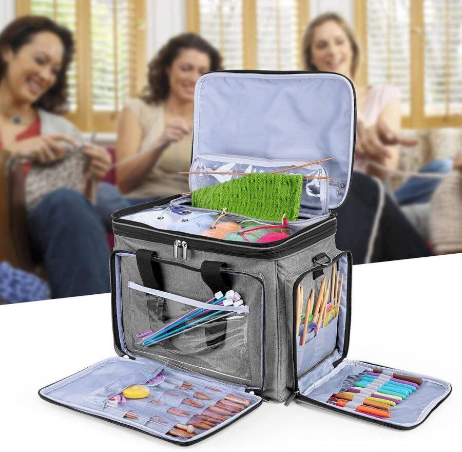 Breitas garentas met hoes garenopbergorganizer voor het dragen van projecten breinaalden (tot 35 5 cm) haaknaalden en andere accessoires (alleen tas) (grijs)
