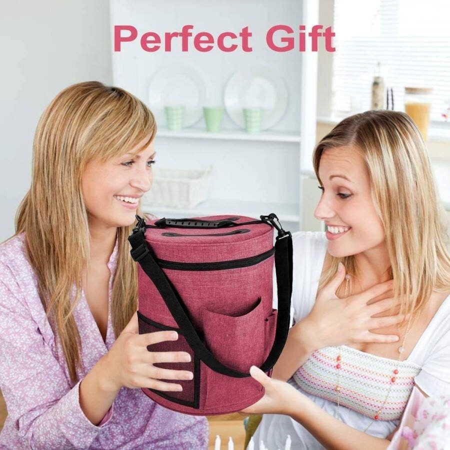 Breitas multifunctionele grote garen gehaakte opslag organizer tas met zakken voor wol breinaalden accessoires en haaknaalden (rood)