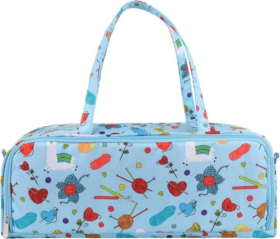 Breitas voor het opbergen van wol en naalden met handig compartiment voor extra lange breinaalden en haken Blauw Tote met zijvak