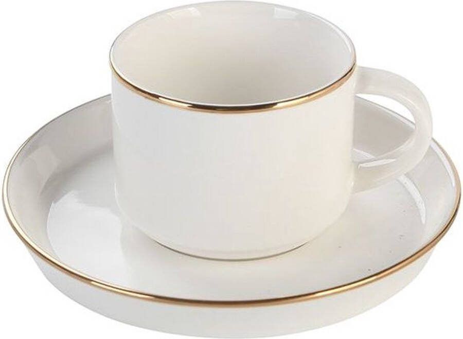 Bricard Lunel – Porseleinen Koffiekopjes Set – 200 ml – Goud Wit – 12-Delig – 6 persoons
