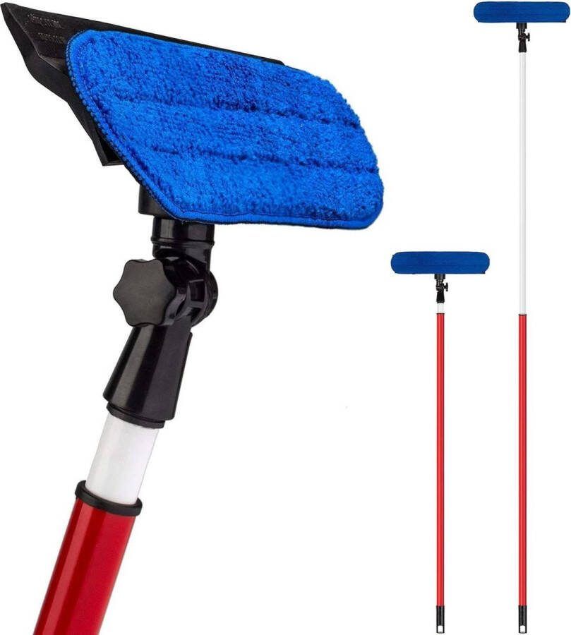 Bright Tools Telescopische Hoge Vensterreiniger 2 M Lang 100% Natuurlijke Rubberen Venster Reinigingsapparatuur 2 In 1 Microvezeldoek En Rubberen Zuigmond Telescopische Paal Het Beste Voor Lange Bereikvenster ramenwasser telescopische
