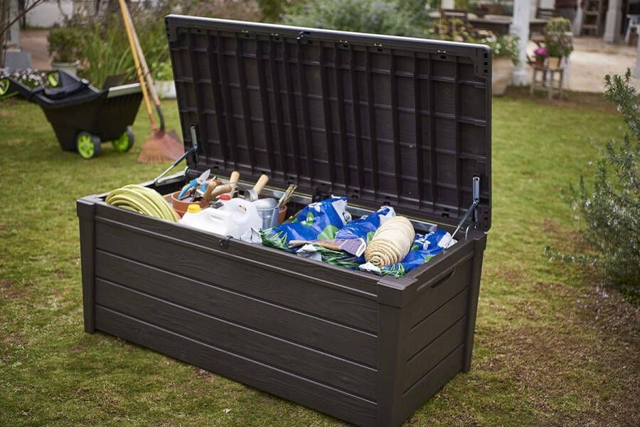 Brightwood Kussenbox bruin XXL 455 liter weerbestendig tuin opbergbox voor terras tuin en zwembad