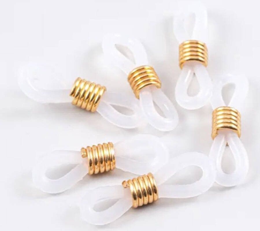 Bril Elastiekjes met Stainless Steel (19 x 4 mm) Transparant Goud (20 Stuks) Brillenkoord Eindjes Siliconen Eindjes Schuifjes DIY Hobby