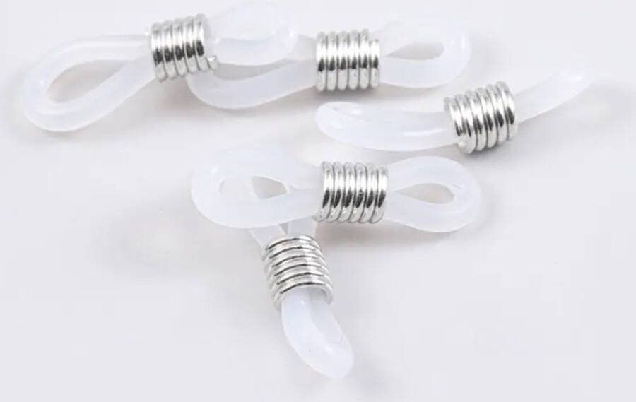 Bril Elastiekjes met Stainless Steel (19 x 4 mm) Transparant Zilver (20 Stuks) Brillenkoord Eindjes Siliconen Eindjes Schuifjes DIY Hobby