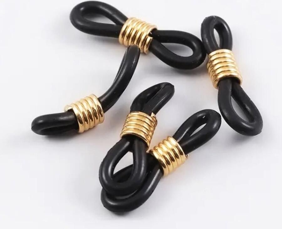 Bril Elastiekjes met Stainless Steel (19 x 4 mm) Zwart Goud (20 Stuks) Brillenkoord Eindjes Siliconen Eindjes Schuifjes DIY Hobby