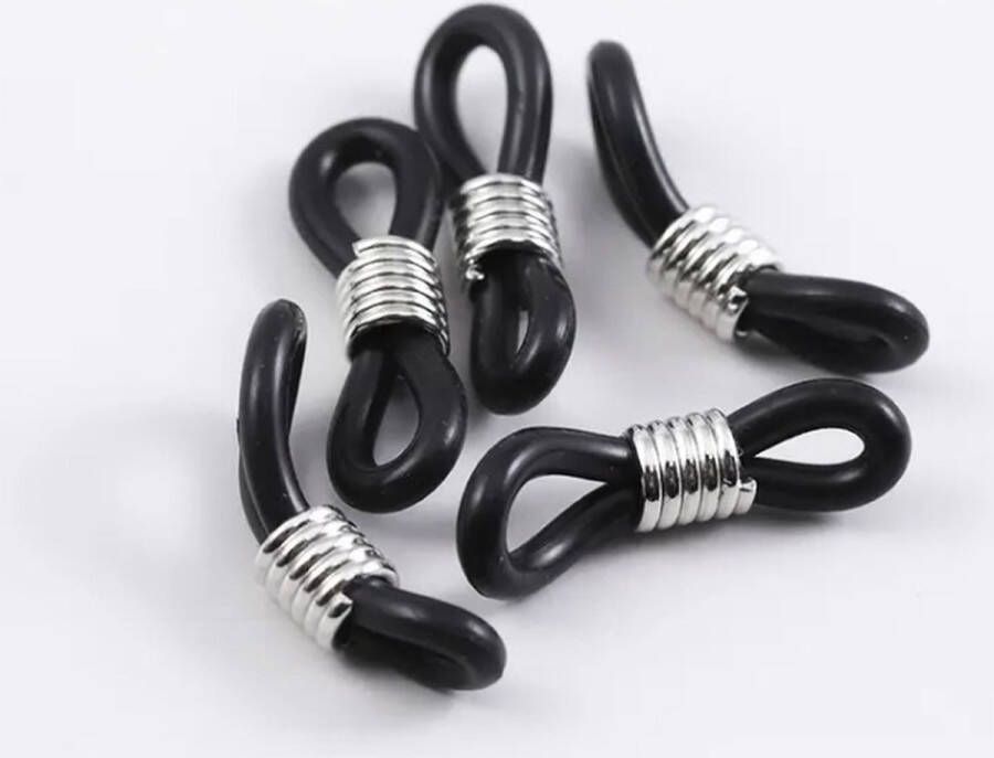 Bril Elastiekjes met Stainless Steel (19 x 4 mm) Zwart Zilver (20 Stuks) Brillenkoord Eindjes Siliconen Eindjes Schuifjes DIY Hobby