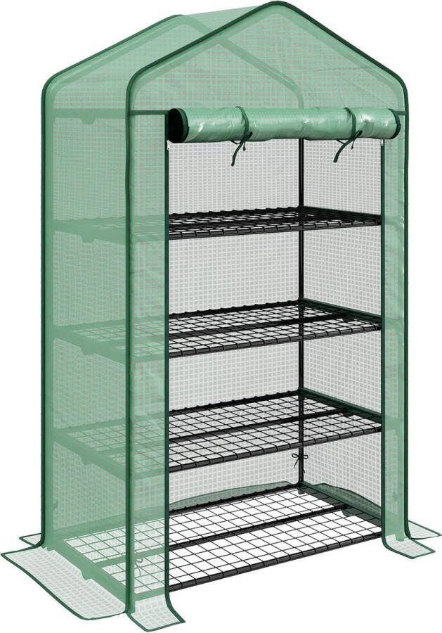 Broeikas voor balkon rek broeikas 4 niveaus 90 l x 49 b x 160 h cm verzinkt staal afneembaar PE hoge dichtheid groen