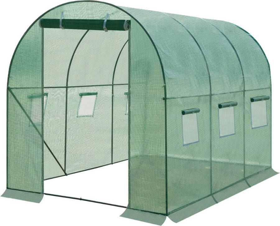 GUTEC Broeikas XXL Kweekbak 300 x 200 x 190 cm Kweekkast Met Folie & 6 Ramen Tuinkas Muurkas Spuitcabine UV-Bestendigd Groen