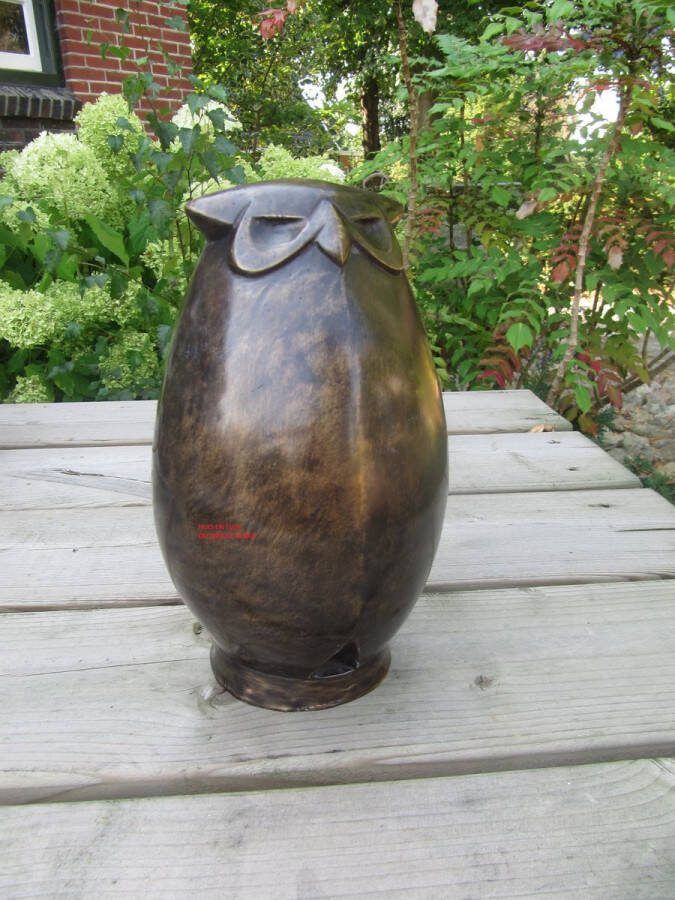 BRONZEN BOLLE UIL ABSTRACTE UIL TUINBEELD VOGEL