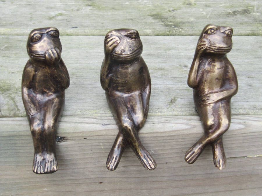 BRONZEN KIKKERS HOREN ZIEN EN ZWIJGEN TUINBEELD