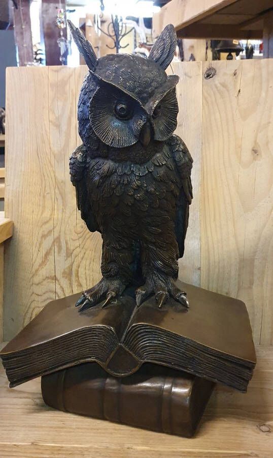 BRONZEN TUINBEELD WIJZE UIL DIERENBEELD