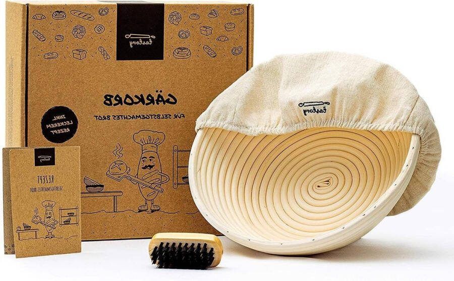 Brood gaarmandset 25 cm rond incl. bakborstel hout recept rijsmandje 1 kg riet brood bakken