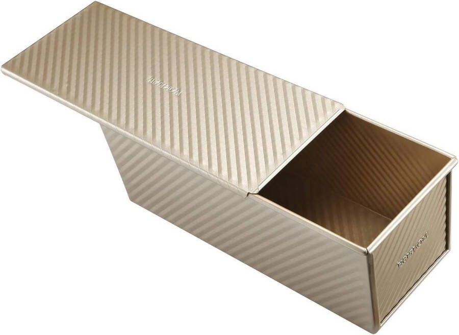 Brood Pan met Schuifbare Deksel Pullman Broodvorm van Aluminium Staal 1000g Deeg Champagne Goud 34x13.5x12cm