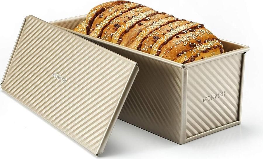 Broodbakvormen toast brood bakvorm Pullman broodpan blik met verschuifbaar deksel aluminium staal 1000 g deeg champagnegoud antiaanbaklaag 34 x 13 5 x 12 cm