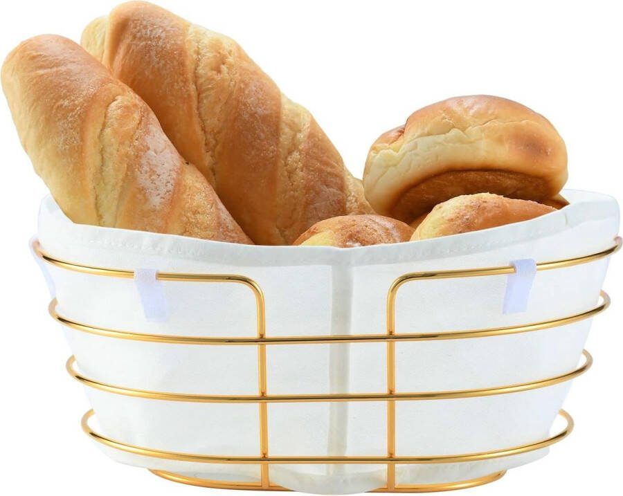 Broodmand voor tafel broodmand met linnen doek fastfoodmand metalen serveerbakset voor brood muffin scones cake chips snack thuis en restaurant goud wit